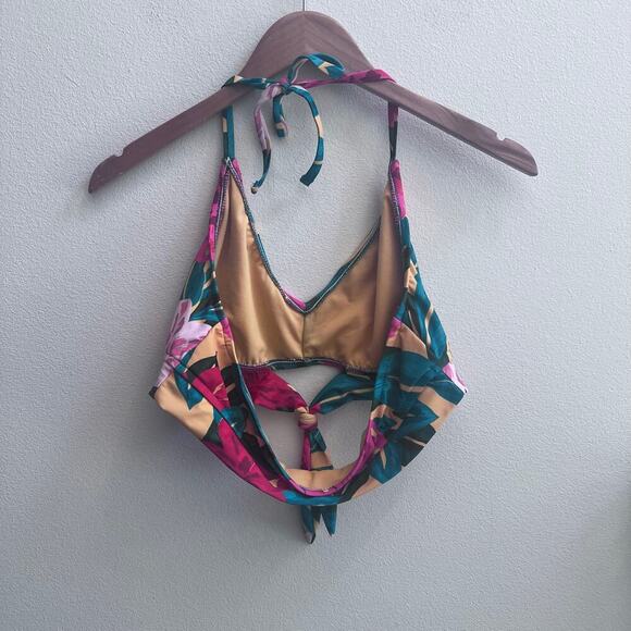 Kona Sol Women's Floral Green Tie-Front Halter Bralette Bikini Top Size Large - Picture 4 of 6